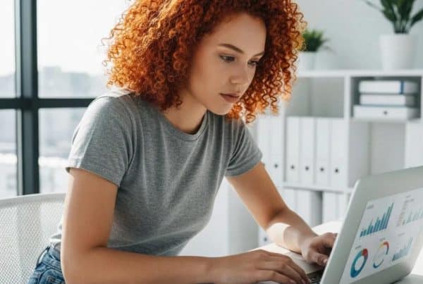 Individual analyzing SEO data for mobile-first mortgage websites in a modern workspace