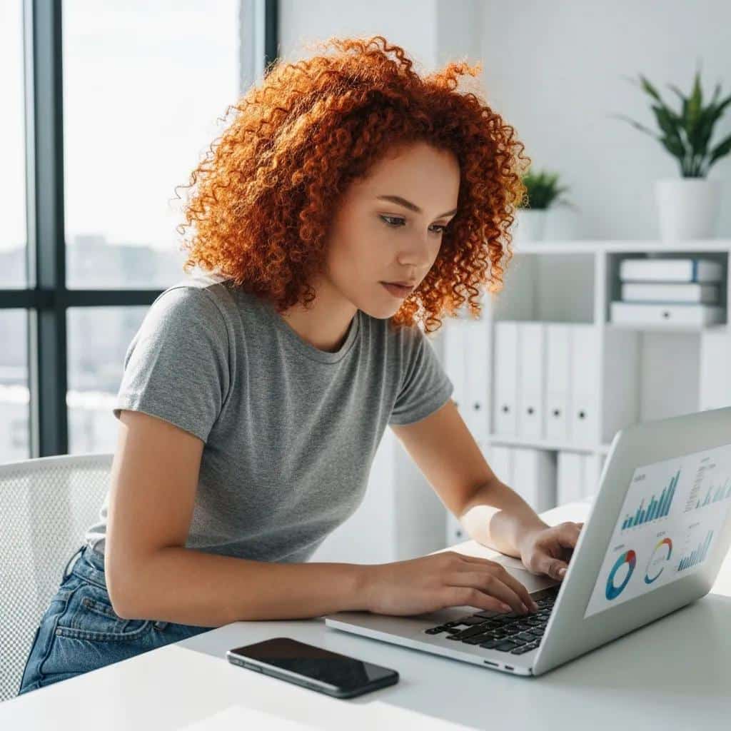 Individual analyzing SEO data for mobile-first mortgage websites in a modern workspace