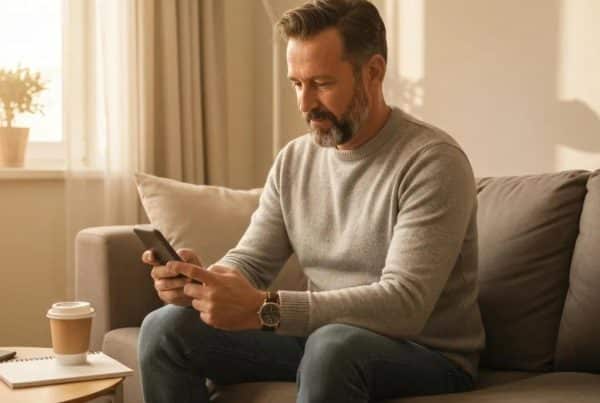 Person browsing a mobile-friendly mortgage website in a cozy home environment