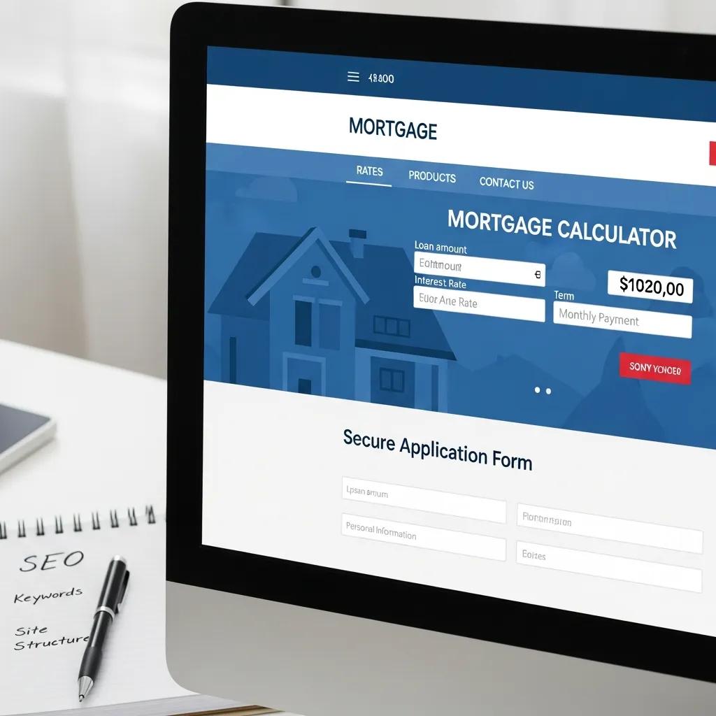Close-up of a mortgage website with custom features and SEO elements