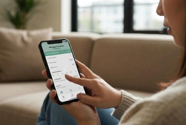 Close-up of a smartphone with a mortgage calculator app, highlighting user-friendly technology for loan officers