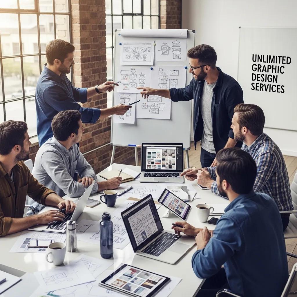 Creative team collaborating on mortgage website design concepts