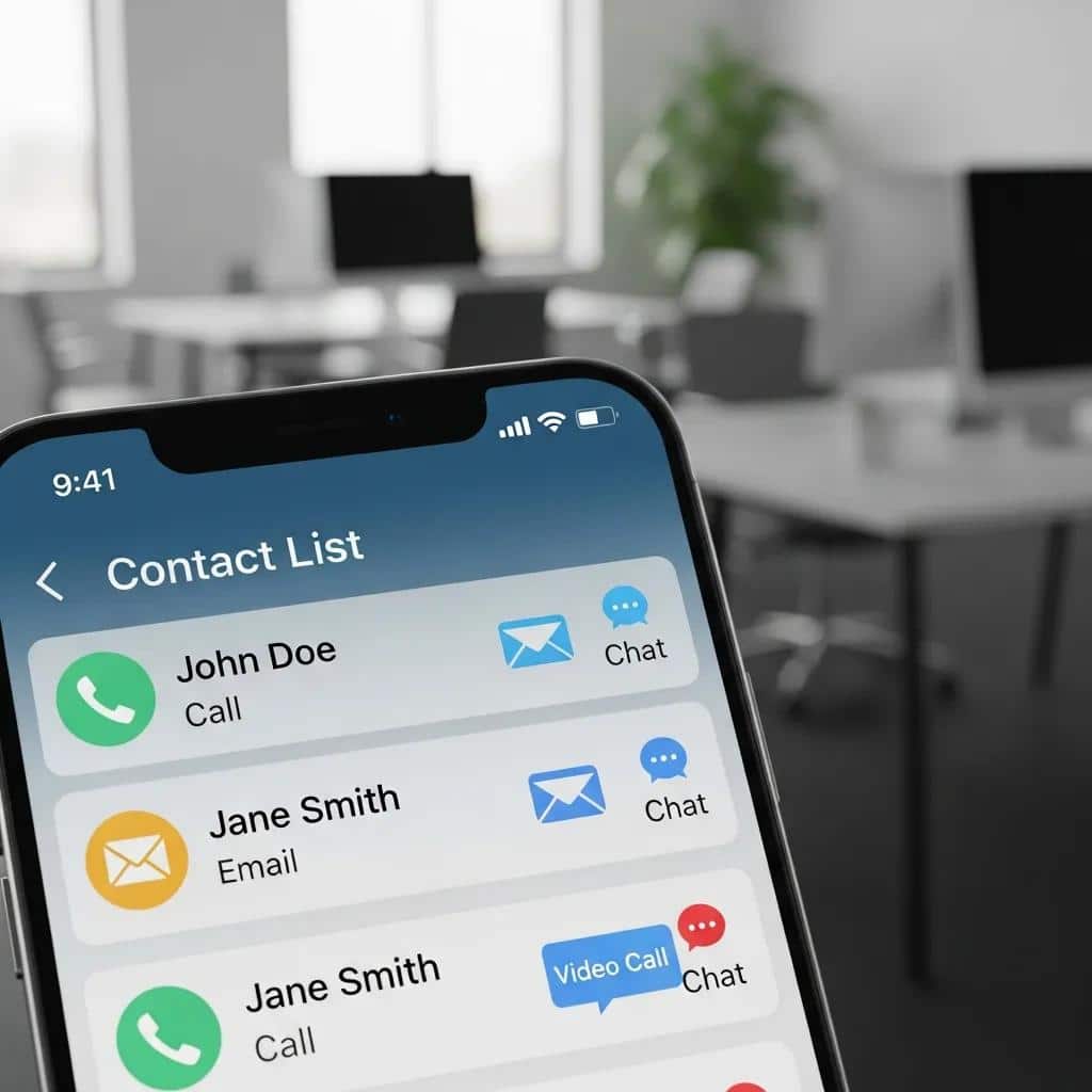 Smartphone showing contact methods for mortgage website support, emphasizing accessibility and communication
