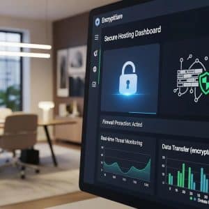 Close-up of a secure hosting interface illustrating data protection measures for mortgage websites