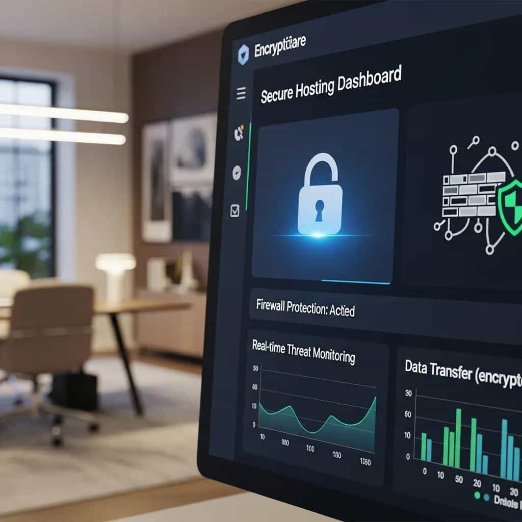 Close-up of a secure hosting interface illustrating data protection measures for mortgage websites