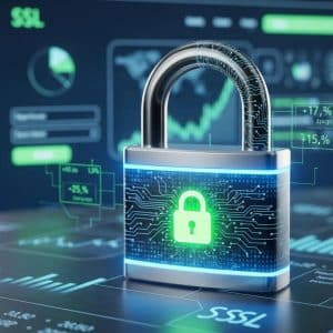 Digital padlock symbolizing SSL security for financial websites, highlighting the importance of encryption