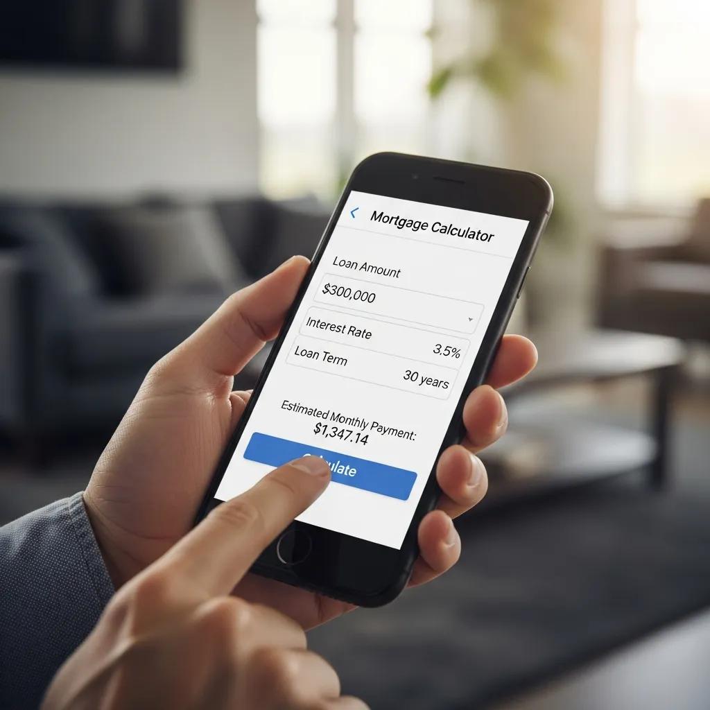 Smartphone displaying a mortgage calculator app, highlighting lead generation tools